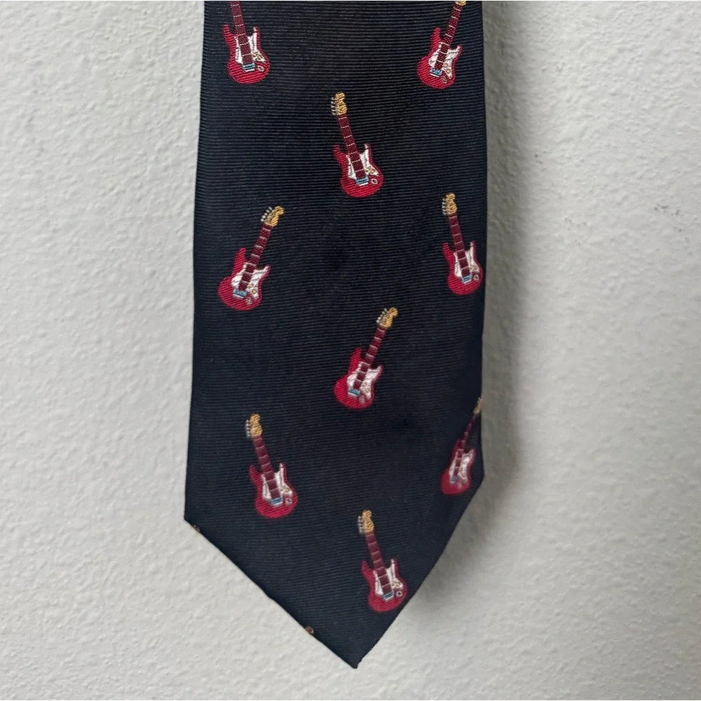 Lord & Taylor Guitar Musician Rock N Roll Tie Novelty Print 100%‎ Silk Tie